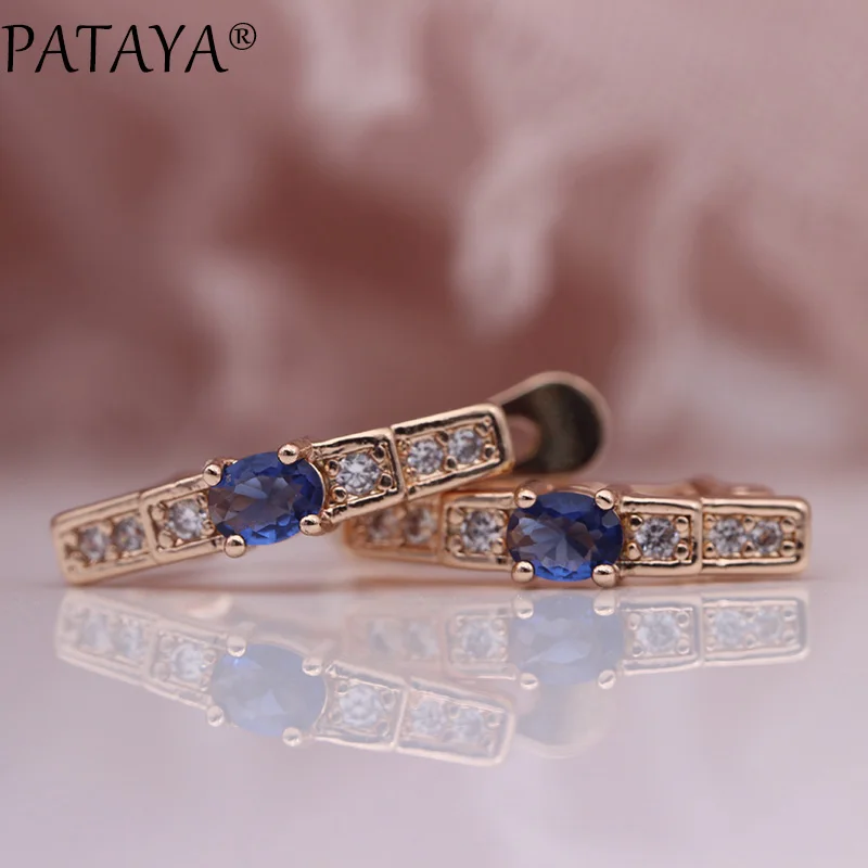 sapphire Новые овальные зеленые серьги PATAYA, женские модные свадебные милые ювелирные украшения, 585 розовое золото, Разноцветные серьги с натуральным цирконием - Окраска металла: sapphire
