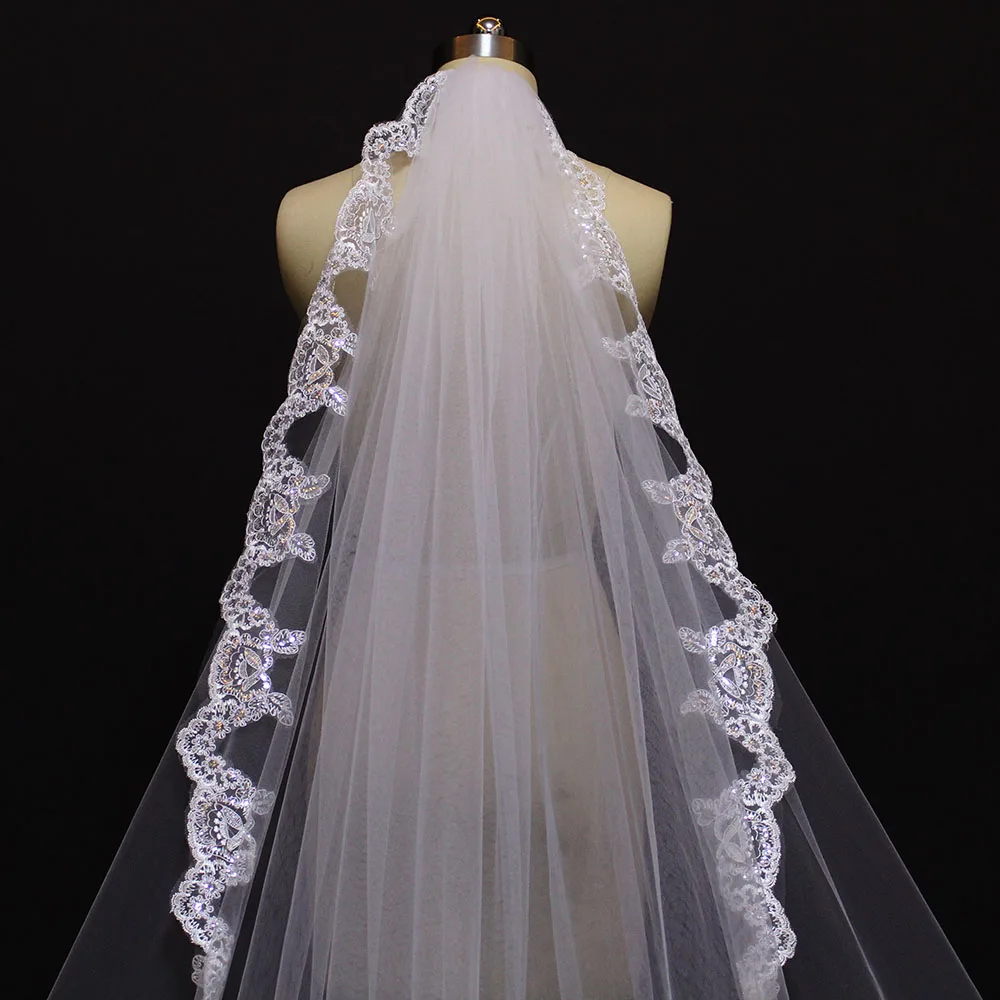 Роскошный длинный кружевной вуаль с расческой 4 метра|long wedding veil|wedding veil with combwedding |