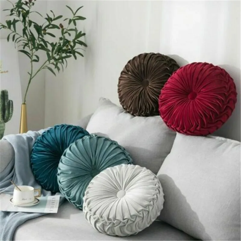 Velvet Pleated Round Floor Cushion Pillow Pouf Cover Throw Home Sofa Decor