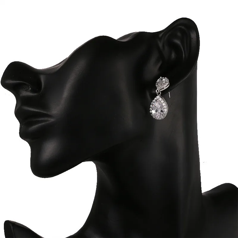 

SLBRIDAL TOP Pave Setting Waterdrop CZ Crystals Drop Earring Cubic Zirconia Earrings Women Girls Jewelry Bridal Wedding Earrings