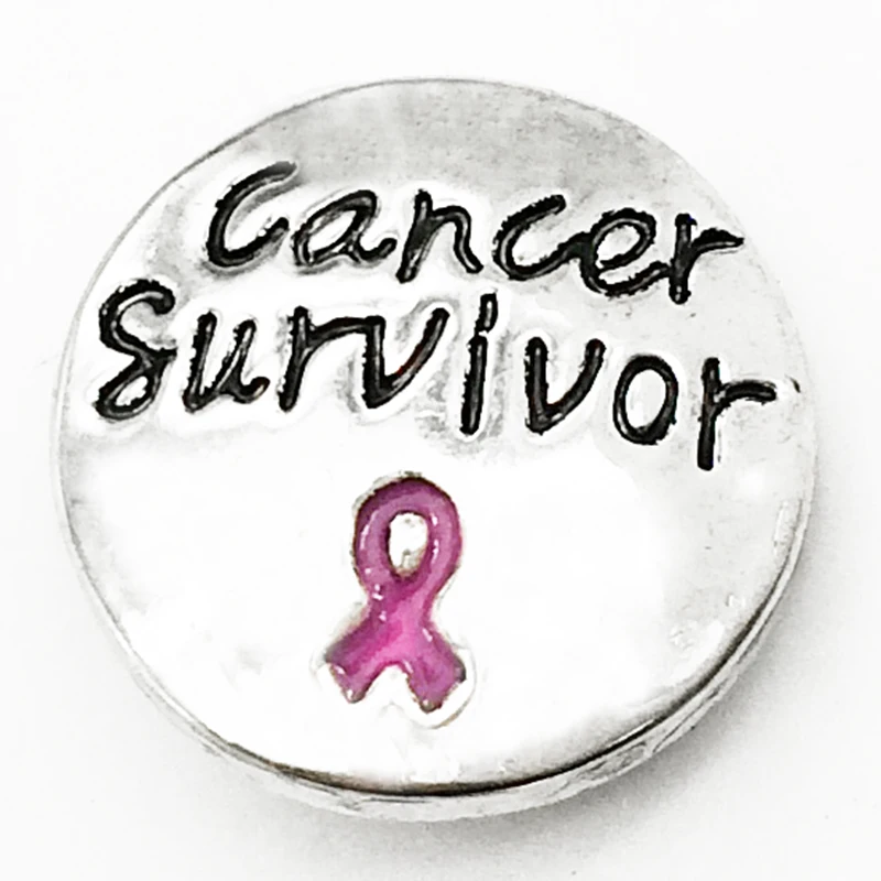 

cancer survivor pink Ribbon metal ginger snap button Fit 18mm snaps XH1333
