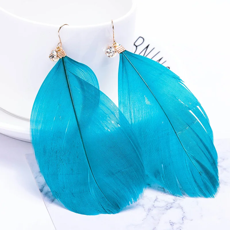Серьги с кристаллом золото Цвет больших птичьих перьев висячие серьги длинной