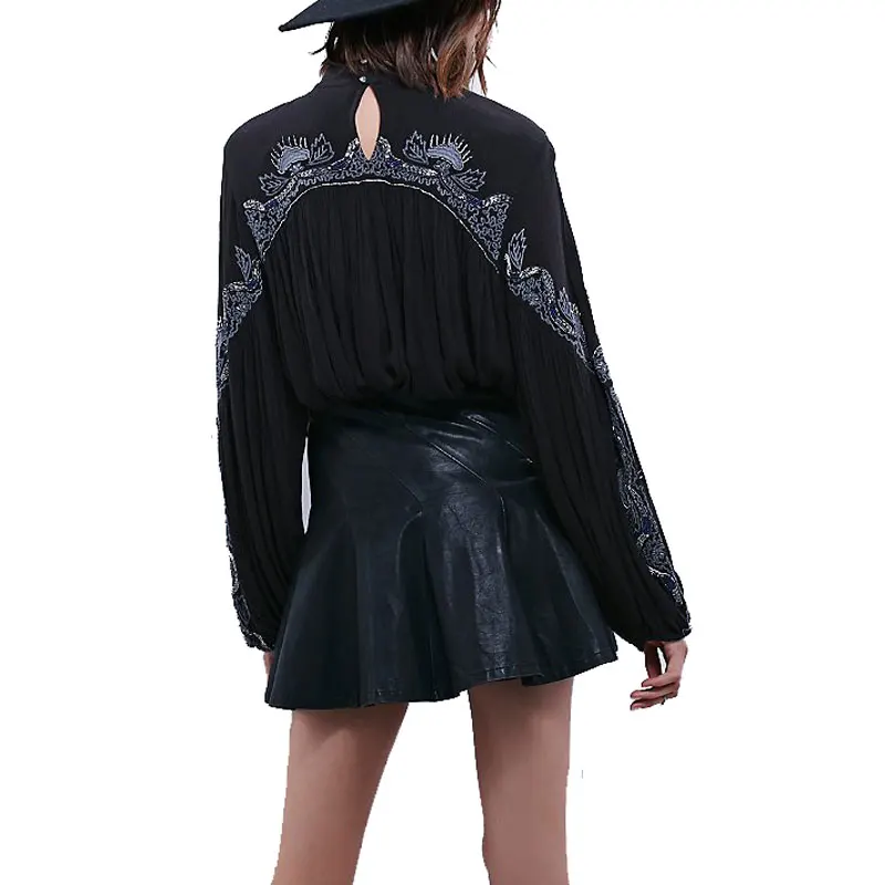 BOHO вдохновляющая блузка женская хлопковая расшитая блестками Цветочная вышивка