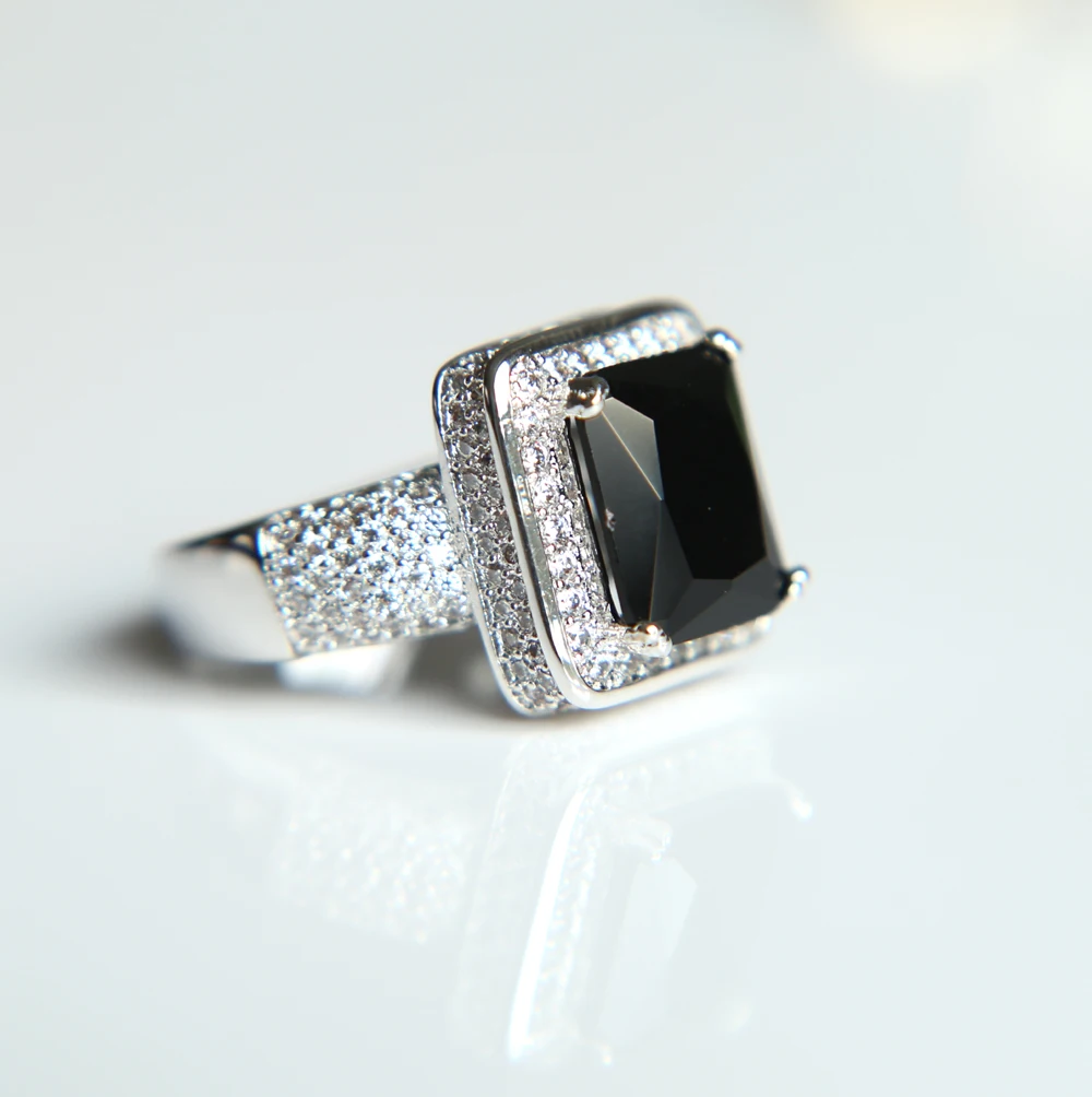 Мужское обручальное кольцо в стиле хип хоп с крупным черным квадратным камнем