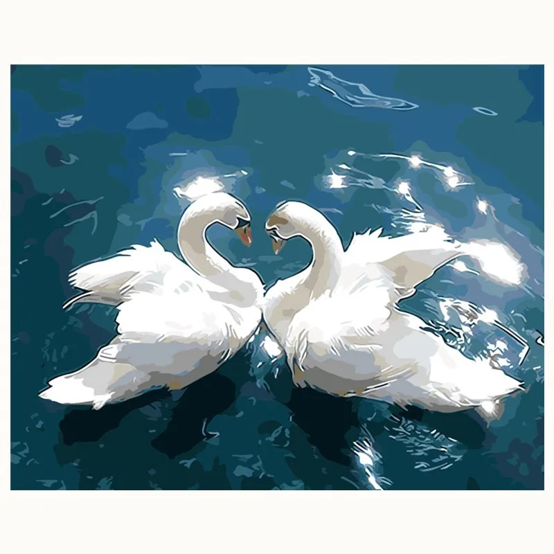 Любовь Лебединое озеро DIY Краска для животных ing по номерам напечатанная Картина