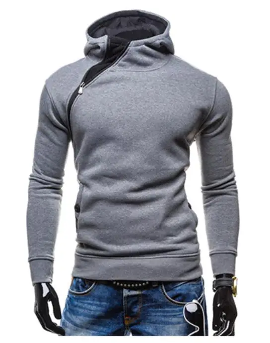 Dark Gray and Black Брендовая мужская толстовка с косой молнией, одноцветные толстовки, мужской модный спортивный костюм, мужская толстовка с капюшоном, мужские тонкие толстовки с длинным рукавом - Цвет: Dark Gray and Black