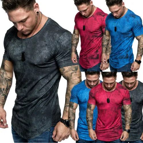 Футболка мужская облегающая с круглым вырезом модная однотонная Повседневная