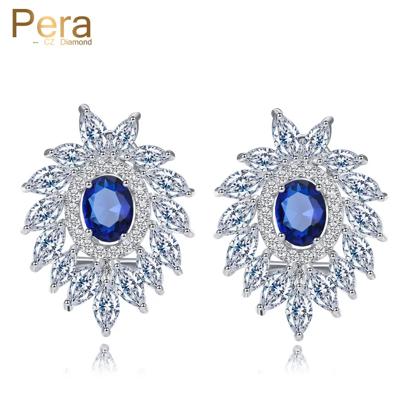 Женские серьги гвоздики с крупным цветком фианитом и камнем|blue stud earrings|brand