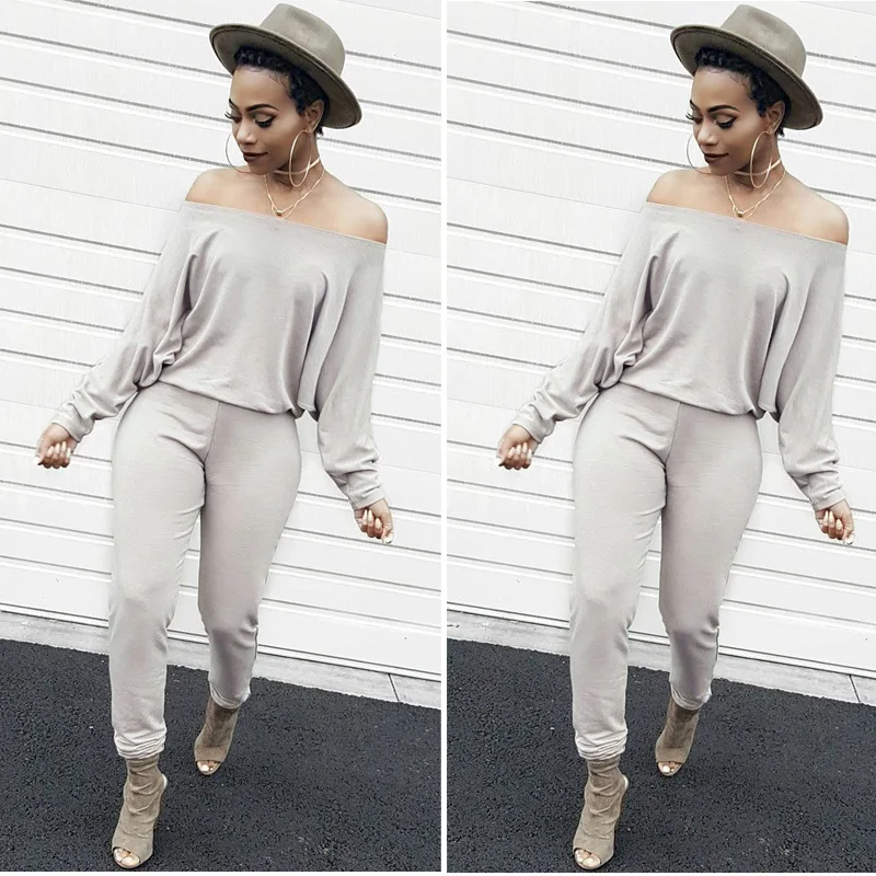 Slash шеи летучая мышь полный рукав цельный комбинезон элегантный с открытыми