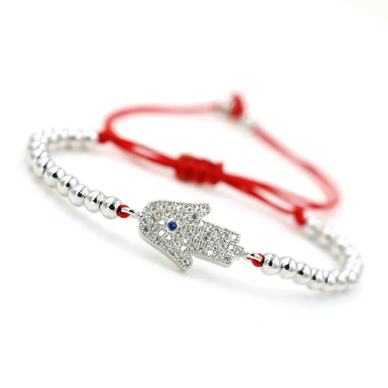 BPPCCR 4 мм Медь бусины Для женщин хамса руки счастливая красная веревочная нить