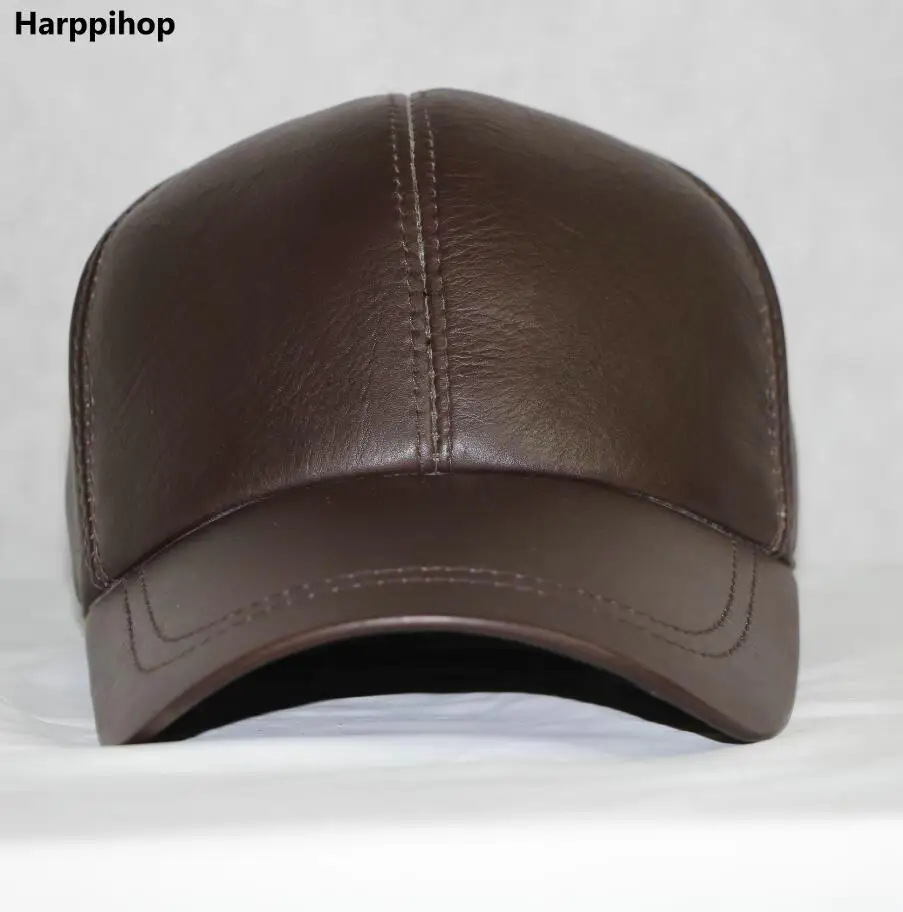 Harppihop, высокое качество, овчина, шапка, натуральная кожа, зимние шапки, бейсболка, регулируемая для мужчин, Черная кепка s