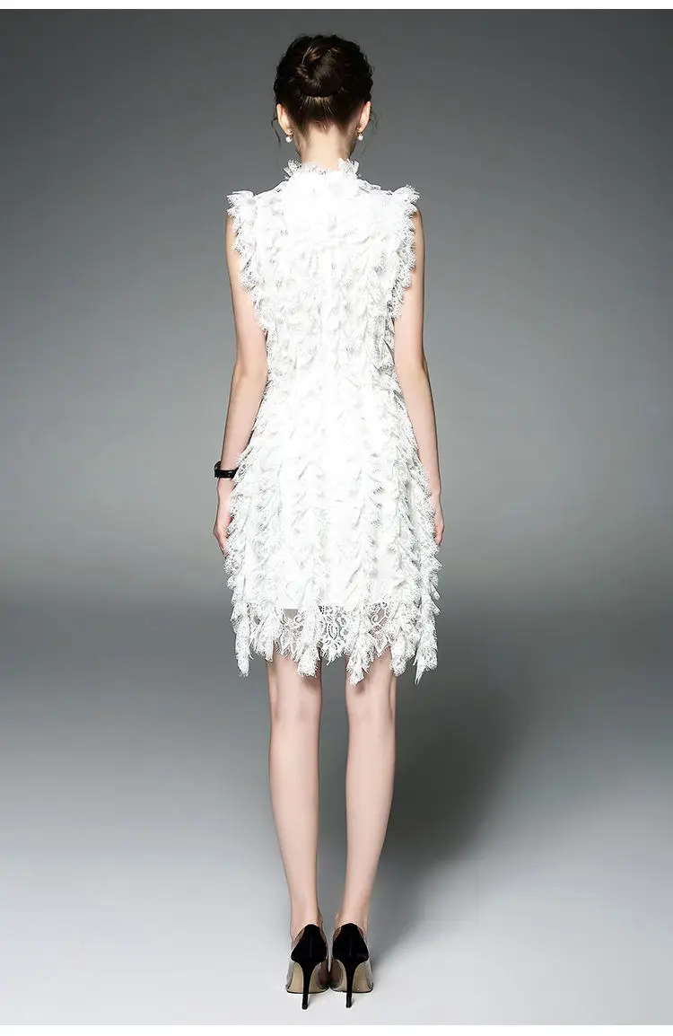 2017 New Fashion A-Line Summer High Qualit Black/White Solid Sleeveless Stand Slim Lace Tassel Dress Elegant Dresses Party | Женская