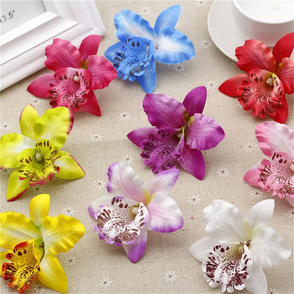 5pcs Silk Butterfly Orchid Artificial Flower Wedding decoration Head For Car Home Decoration Cymbidium Flowers Plants | Дом и сад
