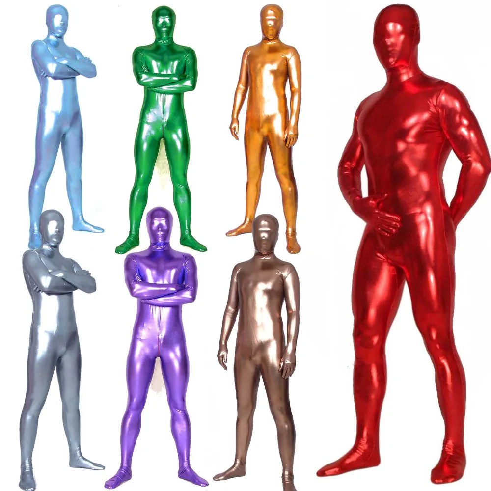 

Unisex Shiny Metallic Zentai Skin Tight Full Body Suit Solid Color Wetlook Spandex Lycra Unitard Costume Halloween Fancy Dress