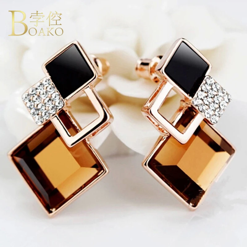 Женские серьги-гвоздики с кристаллами цвета розового золота | Украшения и