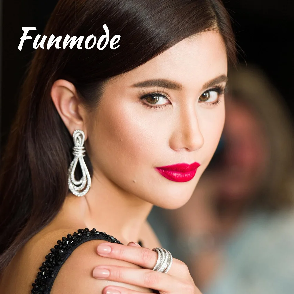 

Funmode Luxury Wedding Water Drop Earrings for Women Bridal Copper Zircon Shining Full Cubic Zircons Fashion Dangle EarringF024E