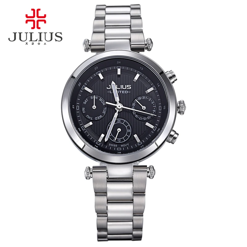 Женские часы Julius 2017 с хронографом из нержавеющей стали 3 циферблата