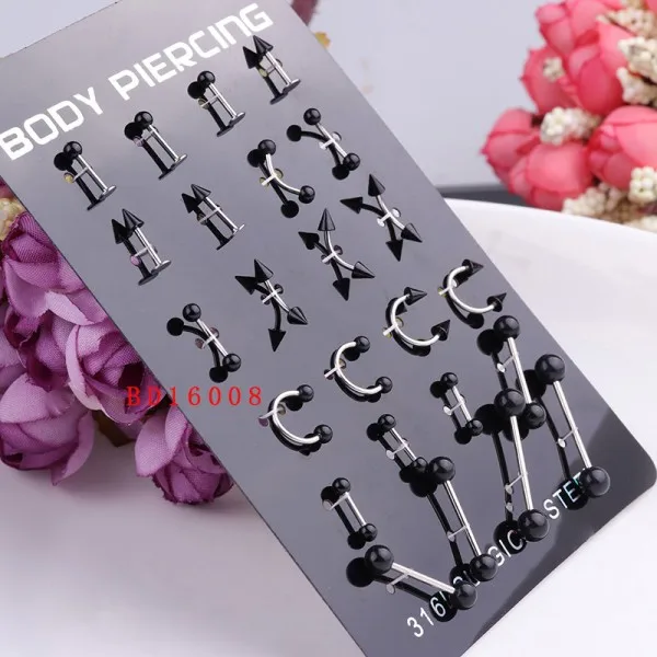 BD16008 Sellsets 24 шт./карта 1,2*8*3 мм серебро золото черный радуга синий неоновый основной цвет круговой подковы Кривая пирсинг ювелирные изделия - Окраска металла: BD16008