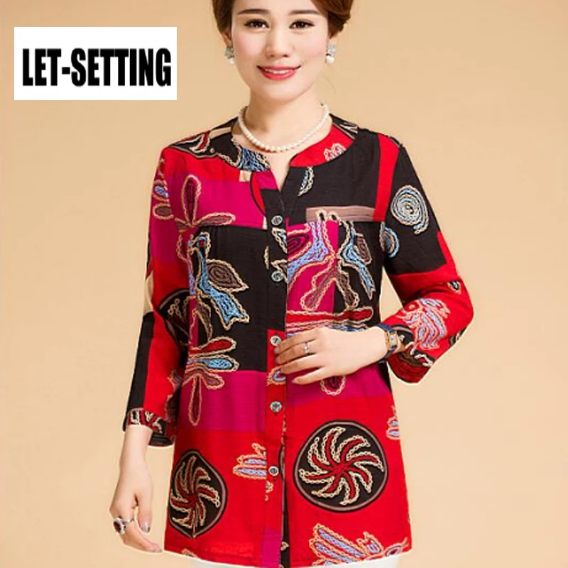 Женская блузка большого размера для среднего возраста летняя рубашка с