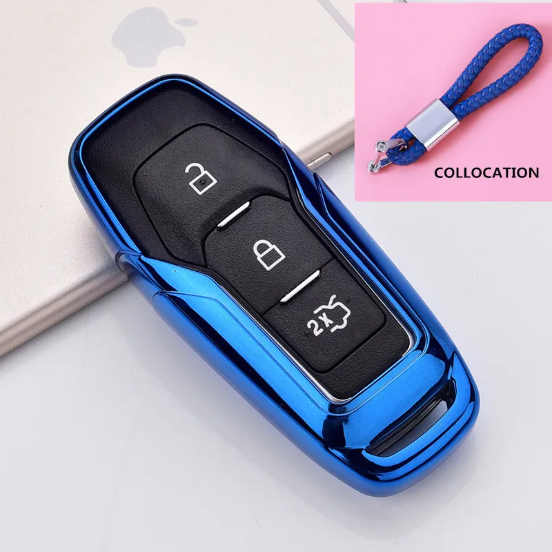 A-blue keychain Новые Мягкие ТПУ ключ крышка для Ford F-150 Mondeo Galaxy S-Max Ranger Explorer~ Автомобильный ключ защитный брелок Авто Accessorise - Название цвета: A-blue keychain