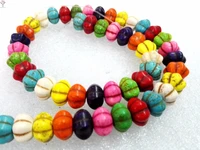 total 54 beads 8x12mm bright multi color mixed carve pumpkin squash cute lantern howlite stone loose beads