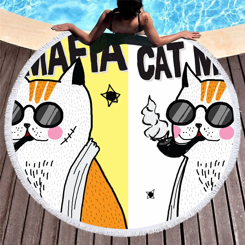 Хиппи стиль Сахар Череп пляжное полотенце Черный Забавный подарок кошка