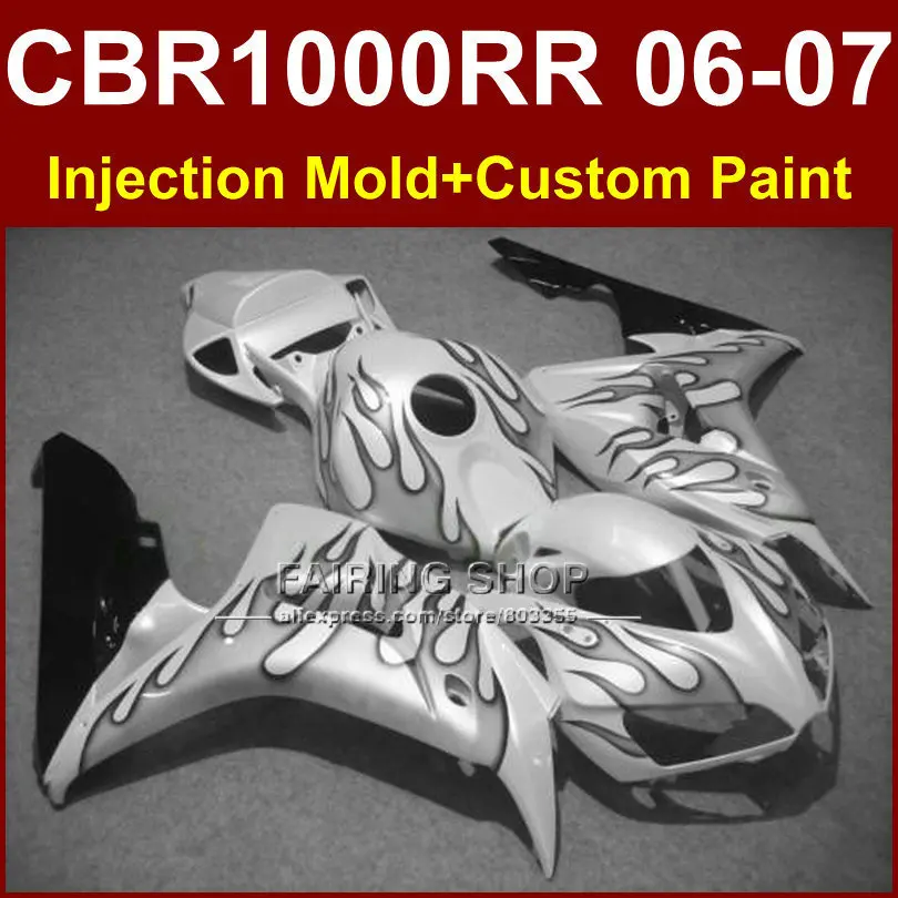 Черное пламя белый cbr1000rr 06 07 детали корпуса для обтекателей HONDA 2006 2007 CBR1000RR