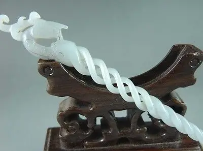 Exquisite ancient Chinese white jade hand carving phoenix hairpin Hair Stick