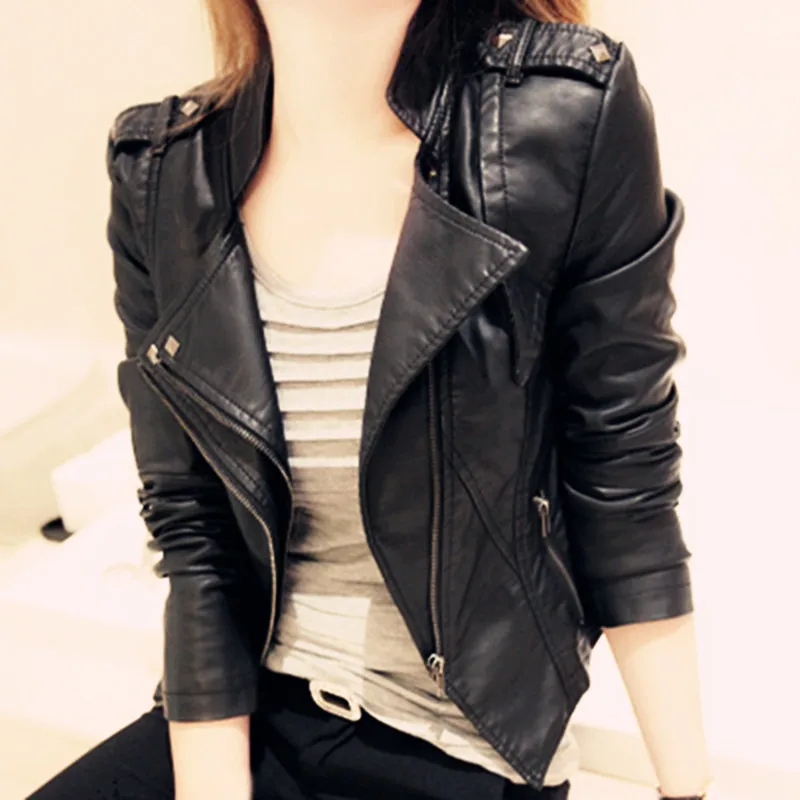 2017 New Spring Autumn Leather Jacket Women Fashion Long Sleeve Zipper black Faux Coats Ladies Motorcycle Biker | Женская одежда