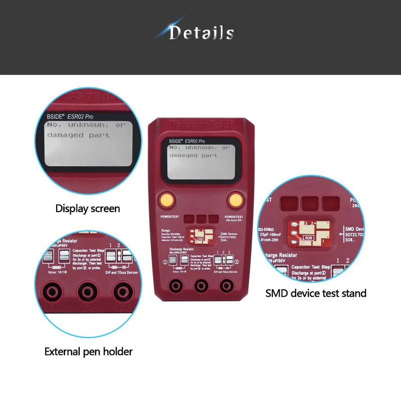 Цифровой тестер транзисторов диодный триодный емкостной резистор ESR02 PRO Meter