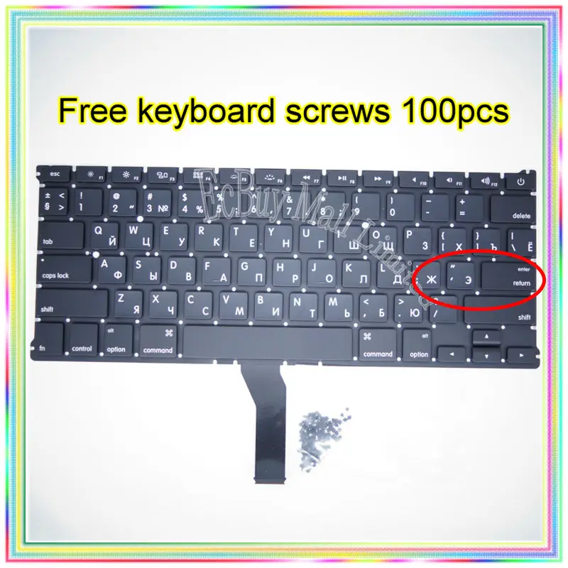 

Brand New Small Enter RS Russian keyboard+100pcs keyboard screws For MacBook Air 13.3" A1369 A1466 2011-2015 Years