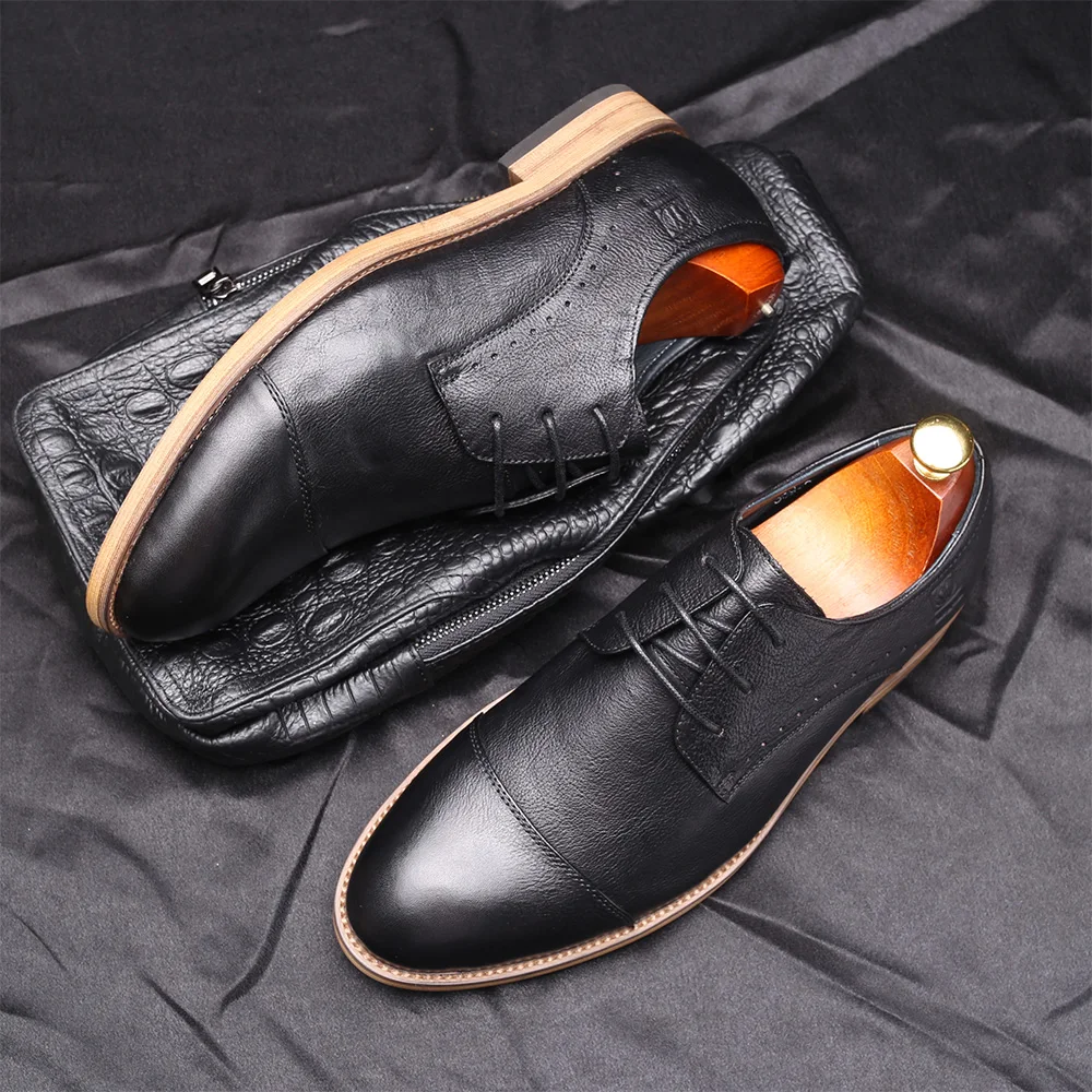 

New arrival men's business casual shoes pointed lace up real cowhide leather oxfords black lace up leather shoes big size EU44