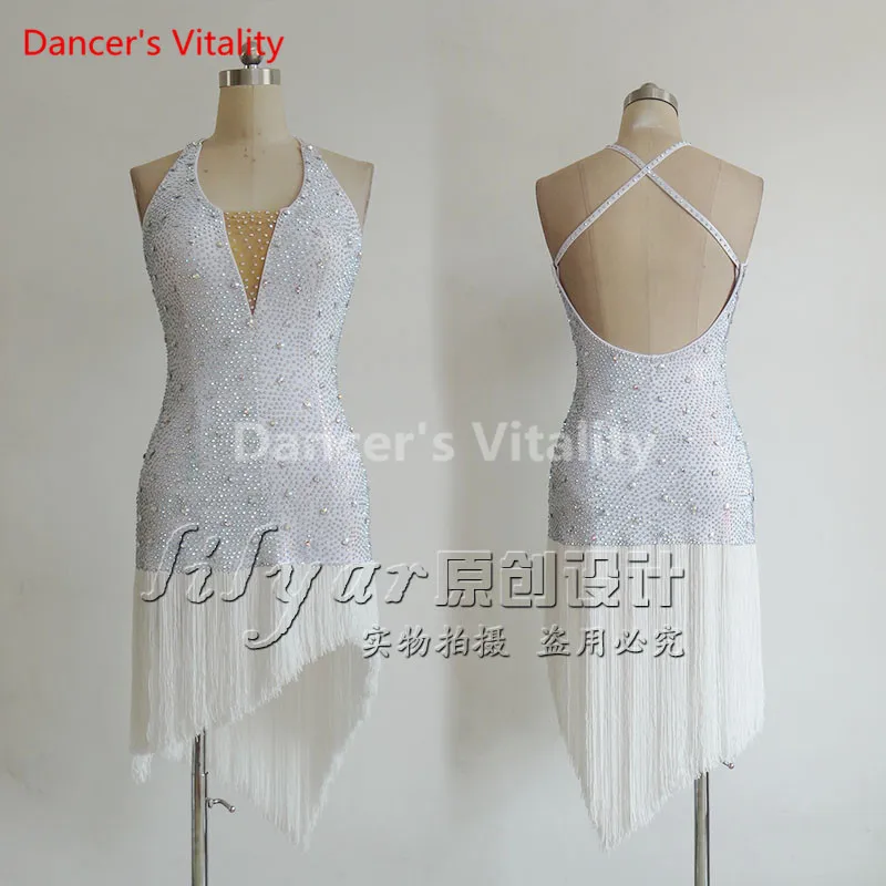 Новое Женское Платье для латинских танцев на заказ сексуальное платье с глубоким