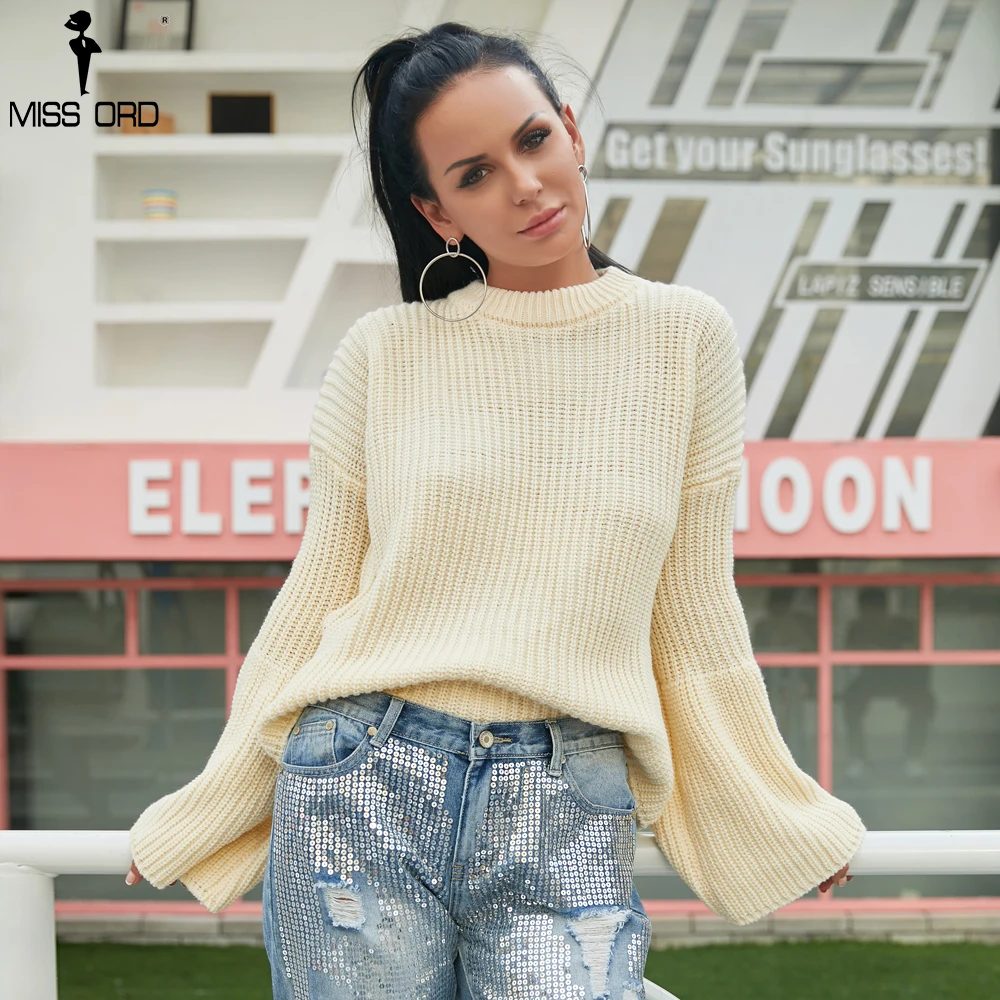 Женский трикотажный топ Missord Однотонный свитер с длинным рукавом Осень-зима 2020 |