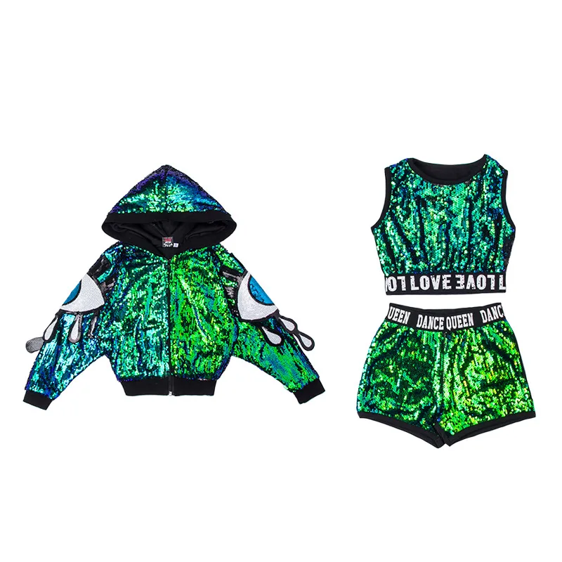 Костюмы для девочек новой весны 2020 со стразами для джазового танца, хип-хопа, уличной сцены - модная одежда для выступлений девочек.