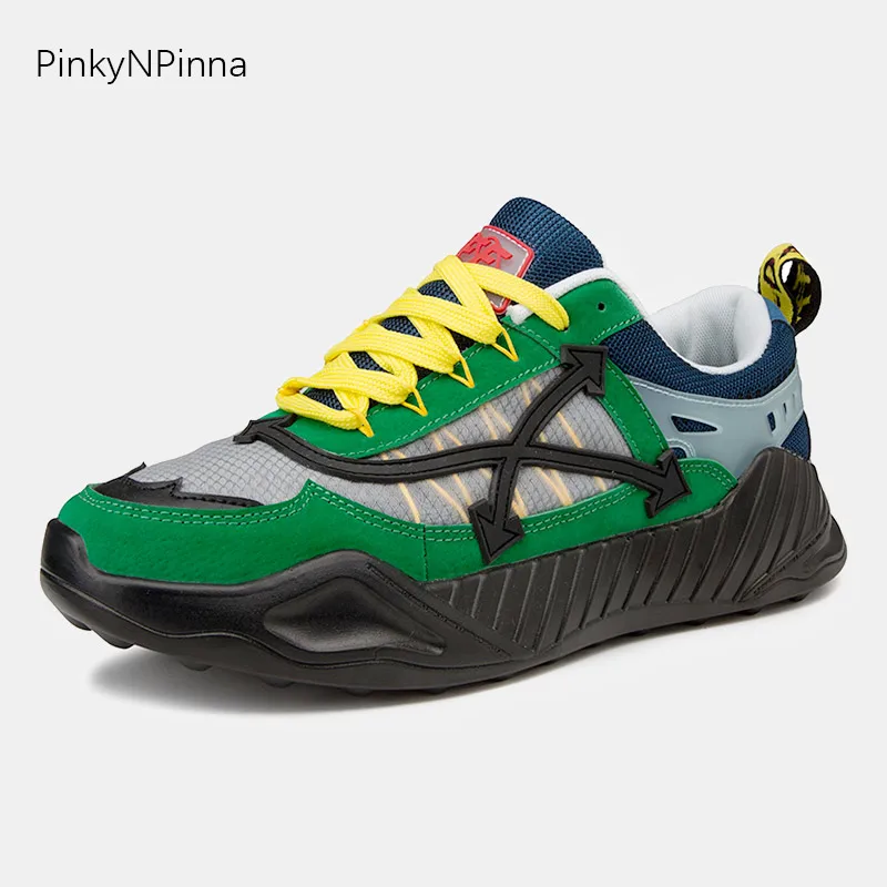 

super cool men trendy trainers platform thick flat sneakers pigskin mesh mixed colors laced up designer street young style shoes