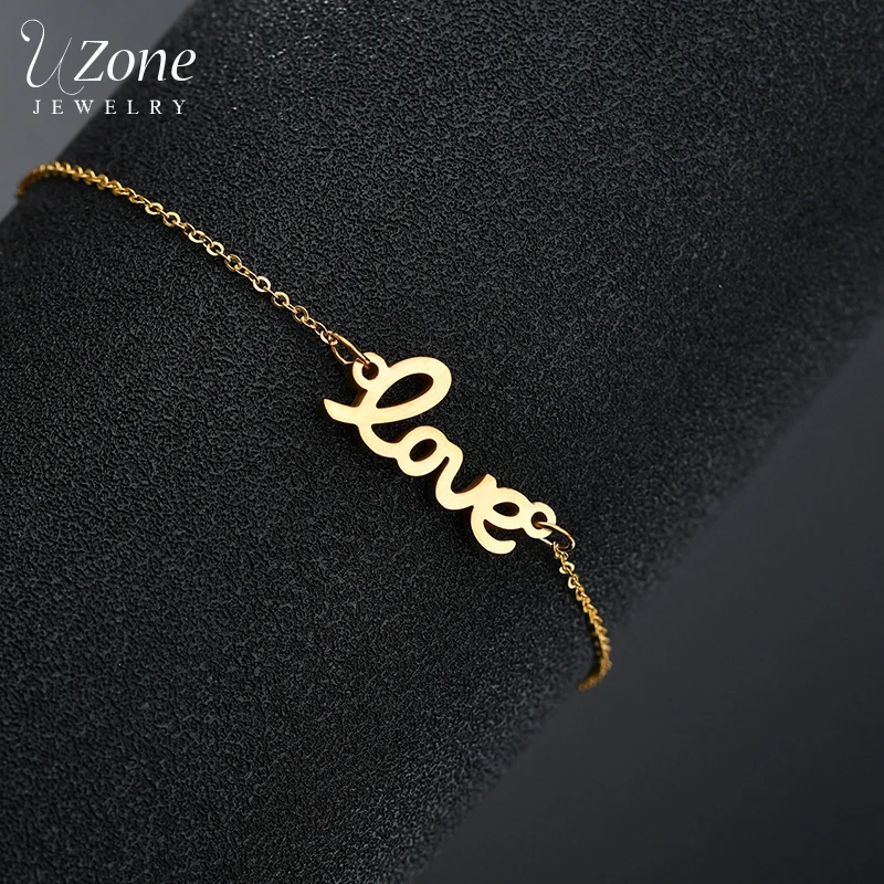 Женский браслет цепочка Uzon из нержавеющей стали с золотым браслетом простое