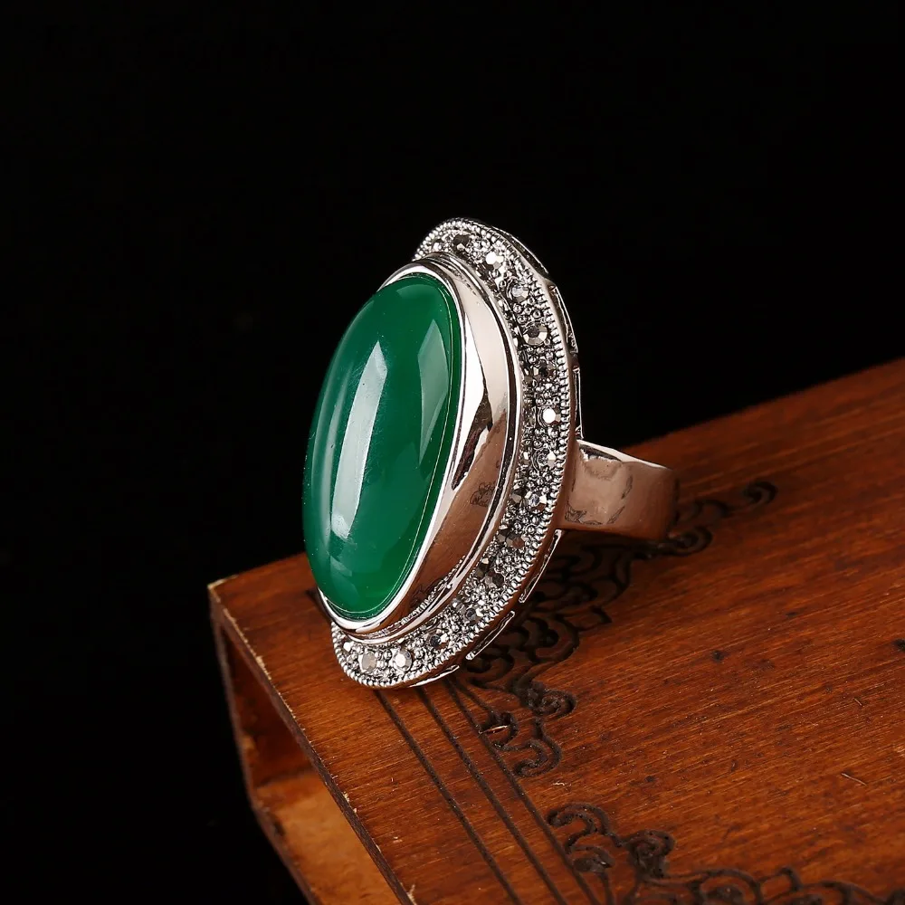 Имитация кольцо из полимерного камня Винтаж Черный со стразами с серебряным