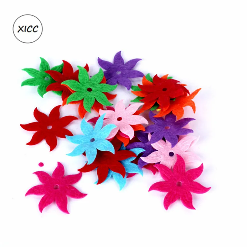 1-13 XICC 100PCS Colorful Nonwoven Round Flower Wool Felt Fabric Hair rope DIY Handmade Accessory Sticker Applique Patches Felt Pad - Цвет: 1-13