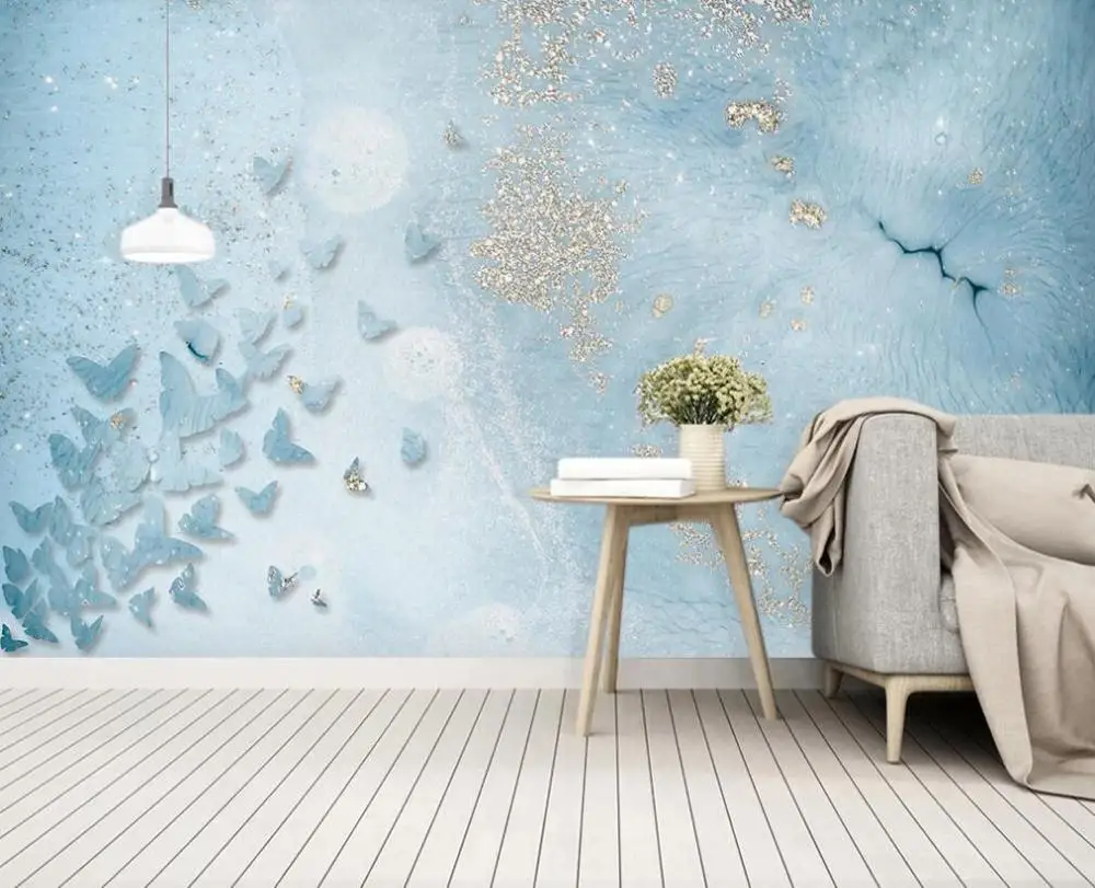 Индивидуальные 3D Настенные обои синий мрамор высококлассная фотография