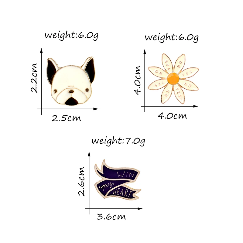 Набор из 3 предметов Мультяшные броши булавки для кпоп собаки цветы Win My Heart брошь