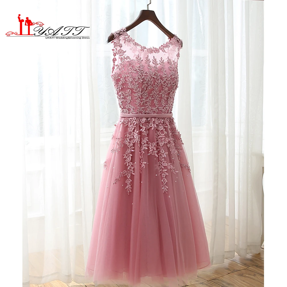 2016 платье для выпускного вечера с розовыми бусинами и кружевной аппликацией