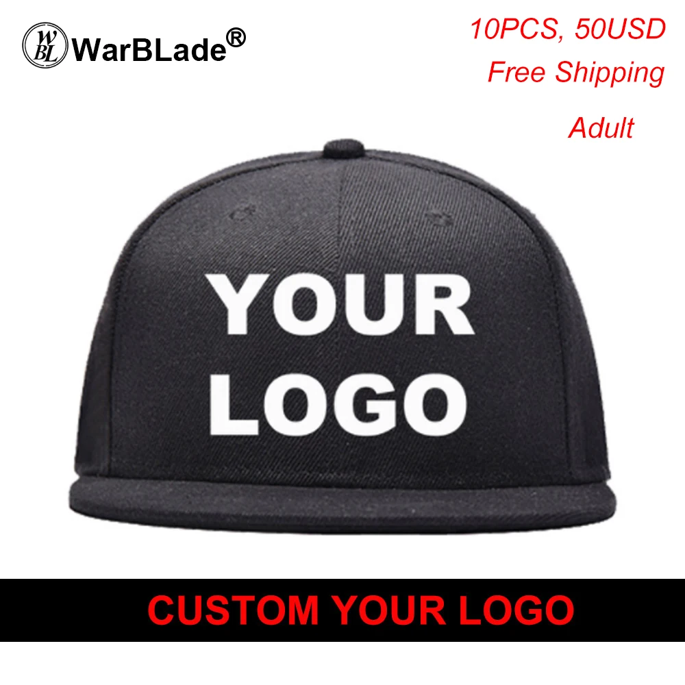 WarBLade Adjustable Printed Logo Hat Your Design Printed Logo Hip Hop Caps Customized Logo Solid Color Hip Hop Cap 10pcs/lot