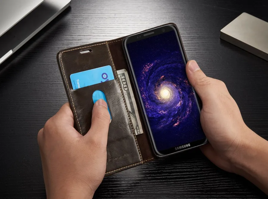 Двухслойный Кожаный чехол с масляным воском для Samsung Galaxy S8 встроенный магнит