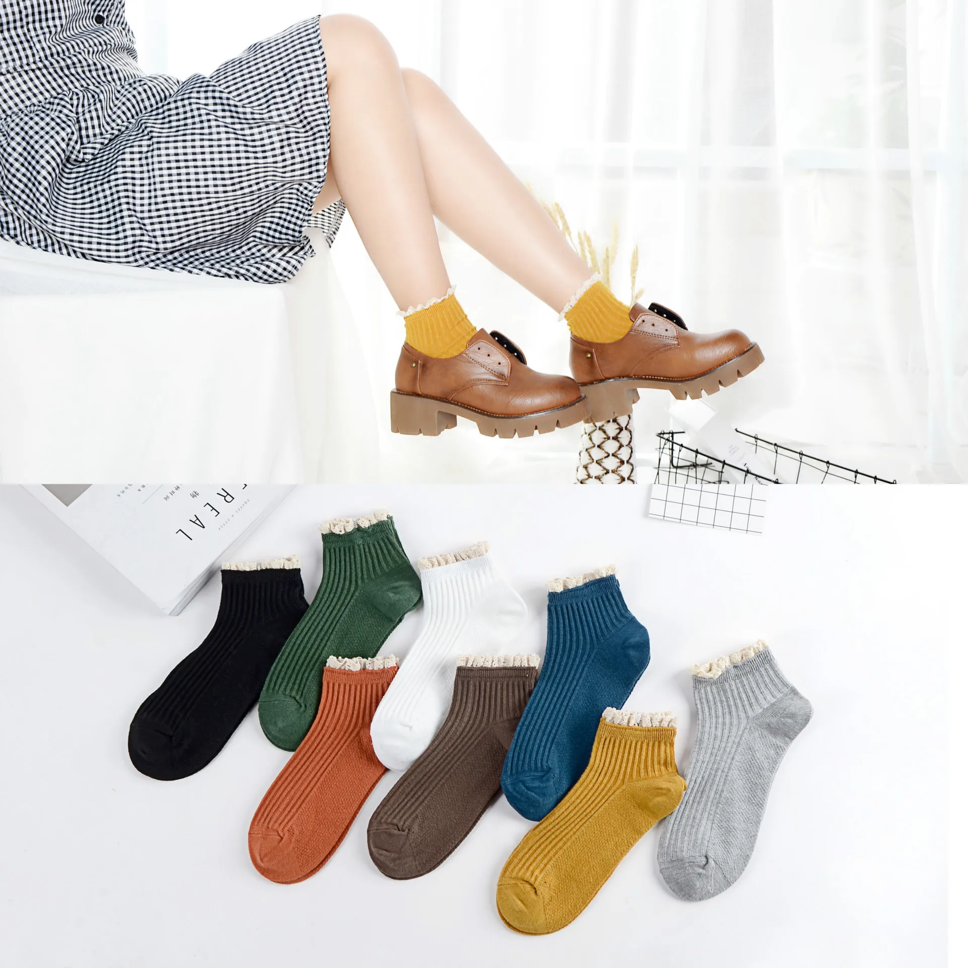 Новинка весны 2019 кружевные носки с оборками милые женские короткие до щиколотки