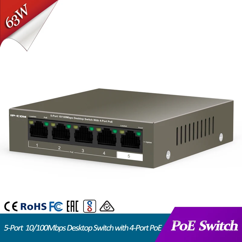 Коммутатор PoE 5 портов настольный коммутатор для высокоскоростной сети ethernet с 4 портами PoE lan ethernet концентратор rj45 5 портов 10/100 Мбит сетевой коммутатор ethernet