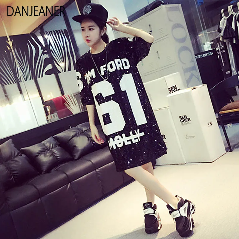Женская Клубная футболка DANJEANER свободная в стиле хип хоп с блестками топы модные