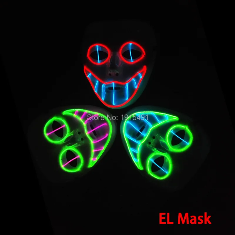 

10 Color Choice Luminous Halloween Party decor EL Mask Novelty Lighting Funny LED Neon Mask with DC-3V EL Inverter for Carnival