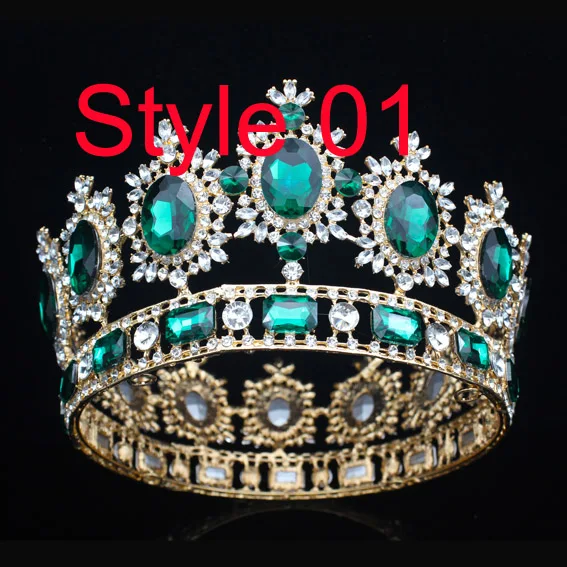 Gold Green Crown Кристалл барокко королева свадебная диадема корона для женщин Свадебные украшения для волос аксессуары сверкающий топ невесты головное украшение для выпускного - Окраска металла: Gold Green Crown