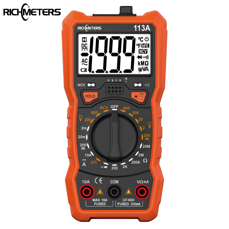 Цифровой мультиметр RICHMETERS RM113A NCV 2000 отсчетов HFE AC/DC измеритель напряжения вспышка